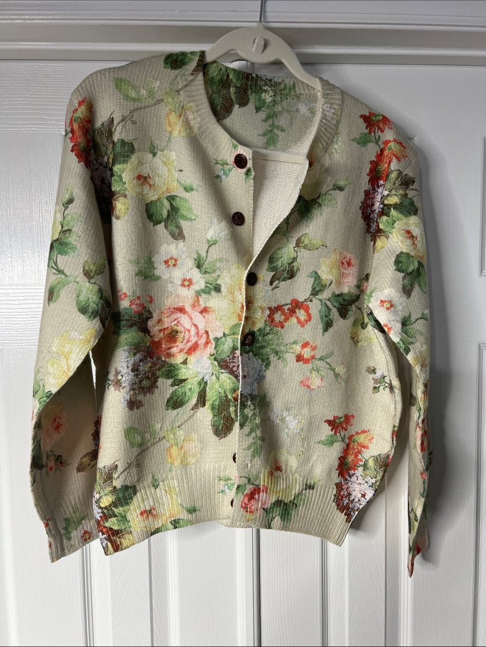 SHEIN White Floral Crewneck Sweater with Pastel Blooms
